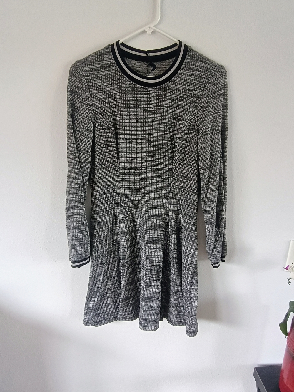 bebop Gray Black Skater Dress Long Sleeve Fit Flare Varsity Trim Large